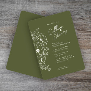Minimal Floral Botanical Moss Green Wedding Shower Invitation