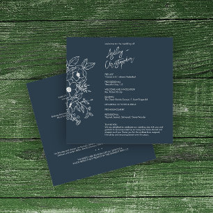 Minimal Floral Botanical Navy Blue Wedding Programme