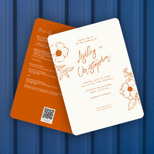Minimal Floral Botanical Orange All-in-One Wedding Invitation