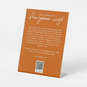 Minimal Floral Botanical Orange Honeymoon Fund Pedestal Sign