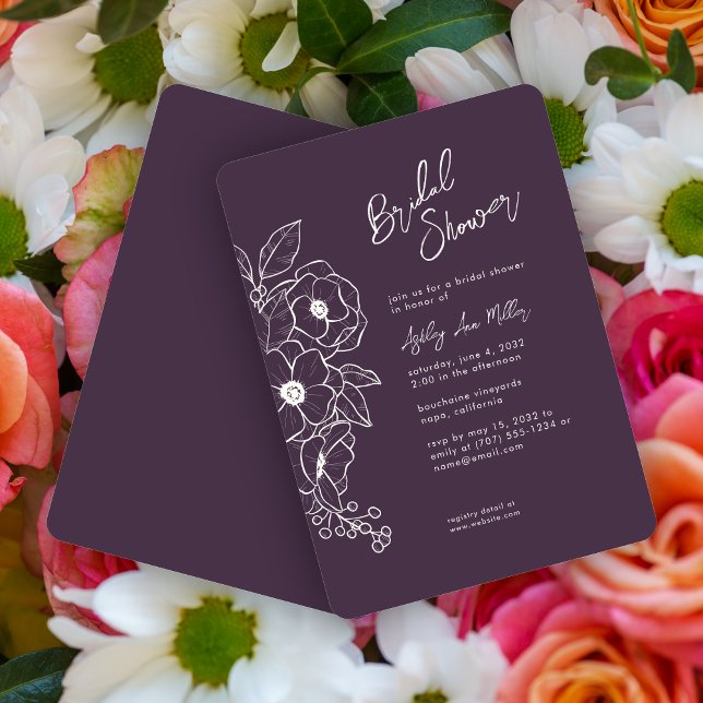 Minimal Floral Botanical Purple Bridal Shower Invitation (Creator Uploaded)