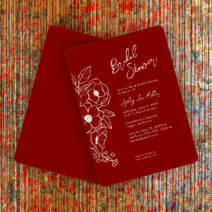Minimal Floral Botanical Ruby Red Bridal Shower Invitation