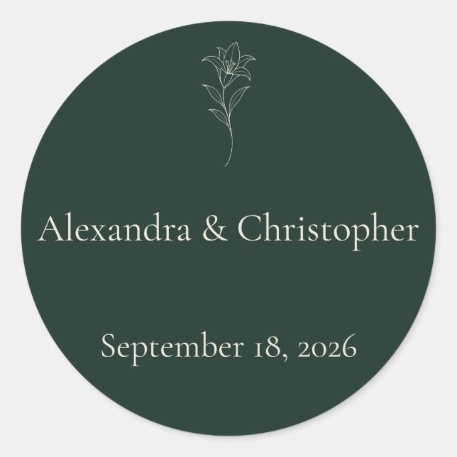 Minimal Floral Deep Green Wedding Envelope Seal Cl (Front)