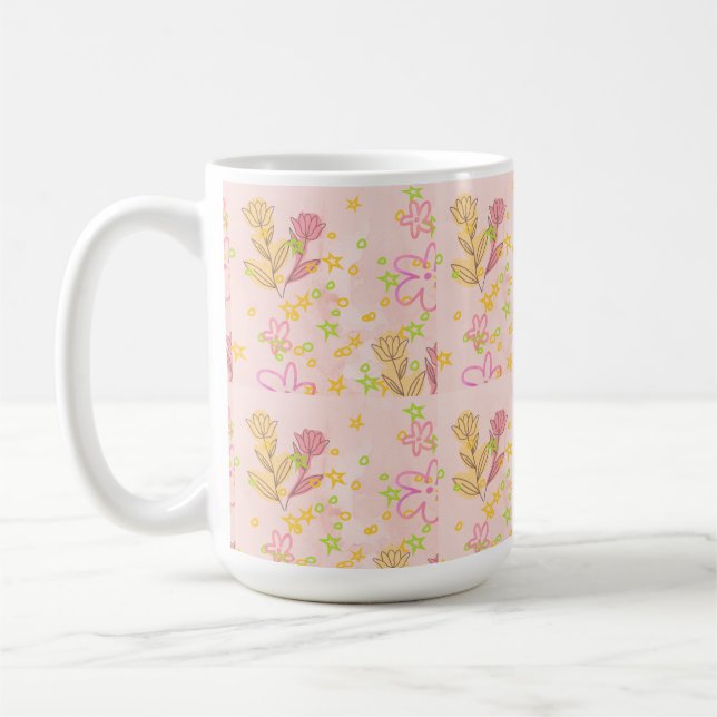 Minimal floral doodle pattern -pastel colour art coffee mug (Left)