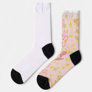 Minimal floral doodle pattern -pastel colour art socks
