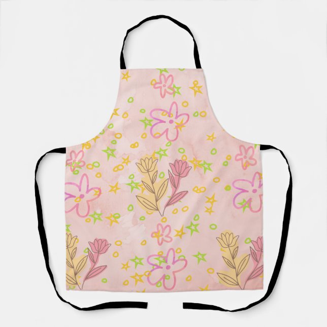 Minimal Floral Doodle Pattern –Pastel Pink pattern Apron (Front)