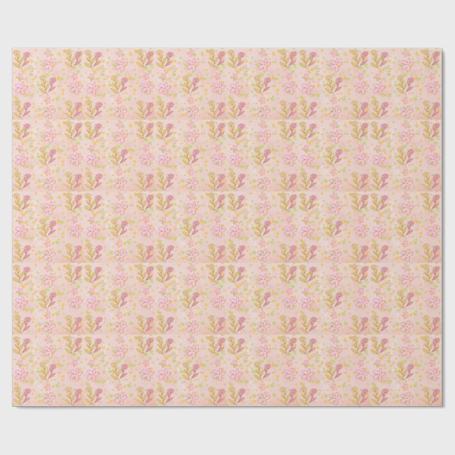 Minimal Floral Doodle Pattern –Pastel Pink pattern Wrapping Paper (Flat)