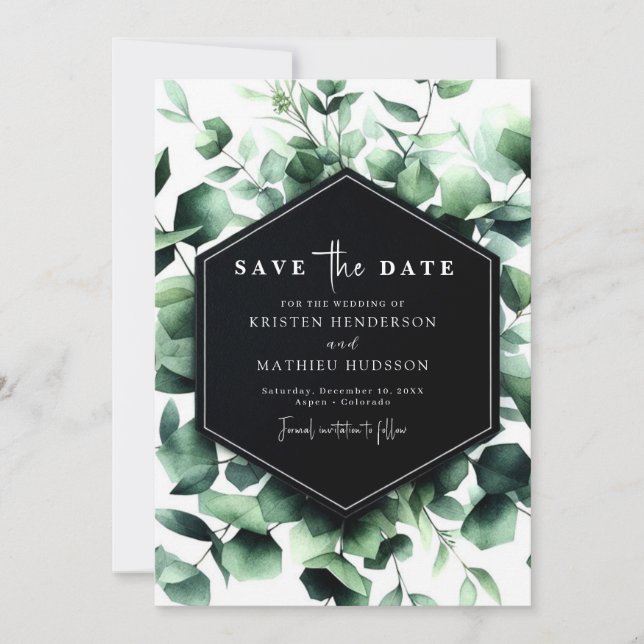 Minimal Floral Eucalyptus Digital Wedding Save The Date (Front)