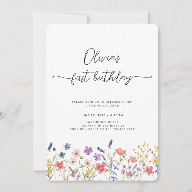 Minimal Floral First Birthday Invitation (Front)