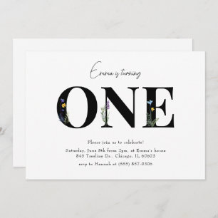 Minimal Floral First Birthday Invitation