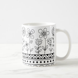 Minimal Floral Folk Pattern Mug – Boho Line Art