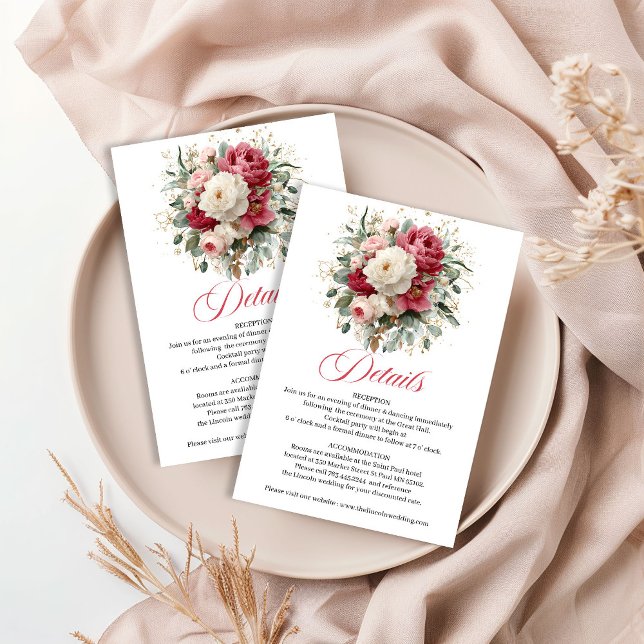 Minimal Floral Gold Accent Wedding Details Enclosure Card (Minimal Floral Gold Accent Wedding Details)