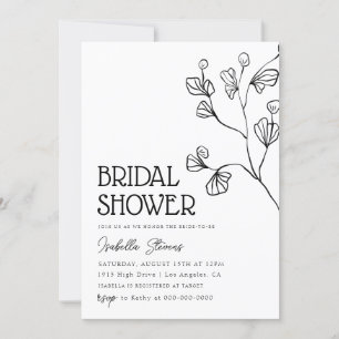 Minimal Floral Line Art Bridal Shower Invitation