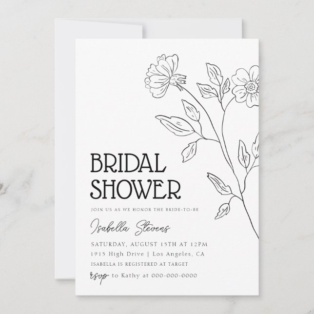 Minimal Floral Line Art Bridal Shower Invitation (Front)