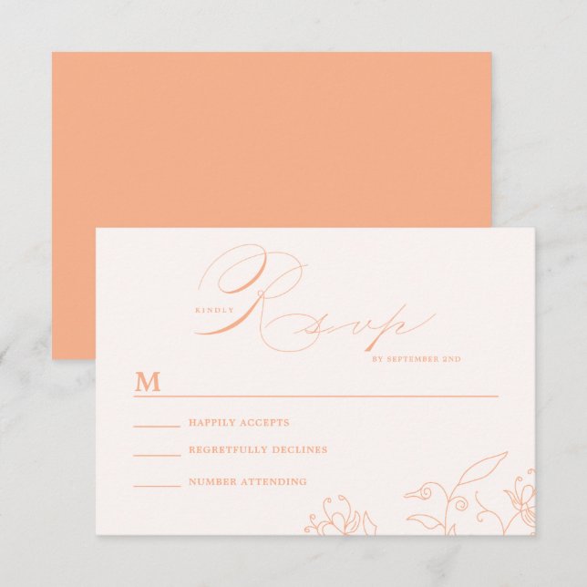 Minimal Floral Line Art Wedding RSVP Card (Front/Back)