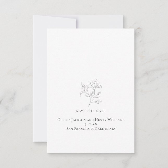Minimal Floral Line Drawing Save the Date Card (Front)