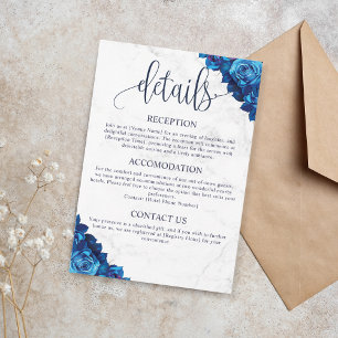 Minimal Floral Navy Blue Marble Wedding Details  Enclosure Card
