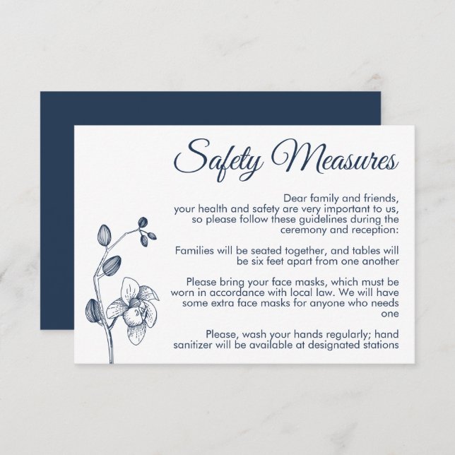 Minimal floral orchids modern safety measures enclosure card (Front/Back)