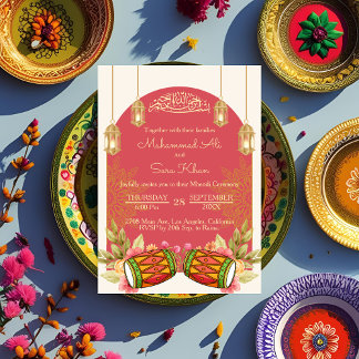 Minimal Floral Pink Mehndi Night Ceremony Henna Invitation