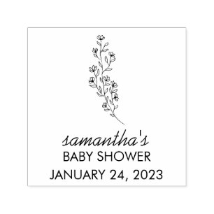 Minimal Floral Script Baby Shower Invitation Desig Self-inking Stamp