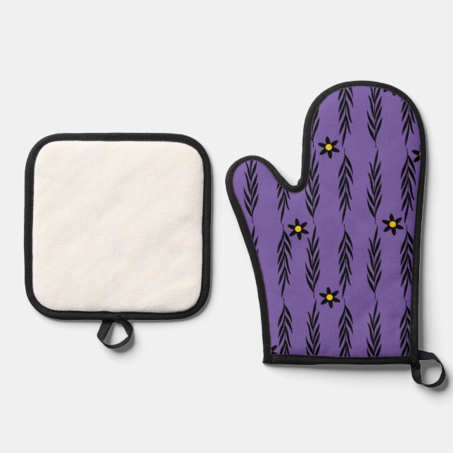 Minimal Floral Seamless Modern Botanical Daisy  Pa Oven Mitt & Pot Holder Set (Front)