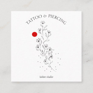 Minimal Floral Tattoo Piercing Studio Square Business Card