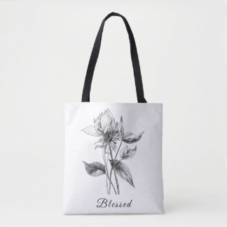 Minimal Floral Tote Number 1 with Black Handles