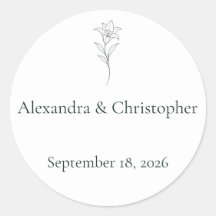Minimal Floral Wedding Envelope Seal Classic Round