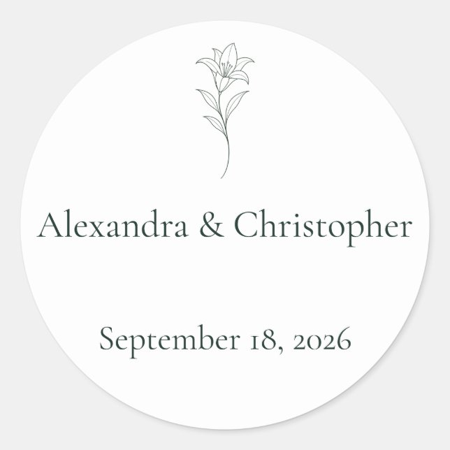 Minimal Floral Wedding Envelope Seal Classic Round (Front)