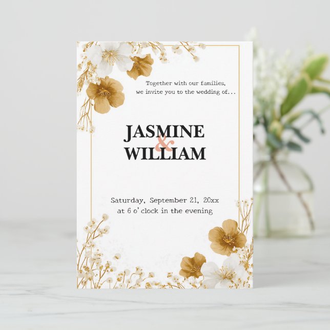 ✨ Minimal Floral Wedding Invitation 💐💍 (Standing Front)