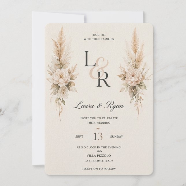 Minimal Floral Wedding Invitation Template (Front)
