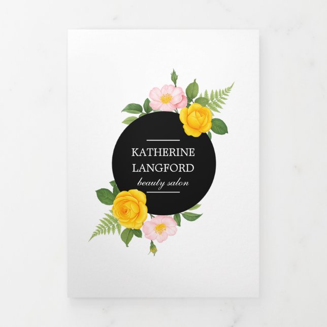 Minimal Floral Wreath Beauty Salon Business Suite Tri-Fold Card (Cover)
