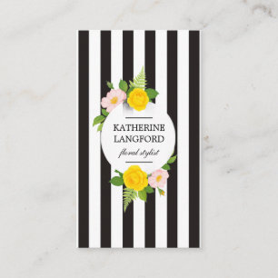 Minimal Floral Wreath Beauty Salon Striped Business Card