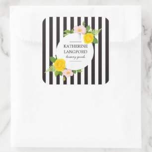 Minimal Floral Wreath Beauty Salon Striped Square Sticker