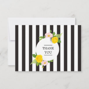 Minimal Floral Wreath Salon Black & White Striped Thank You Card