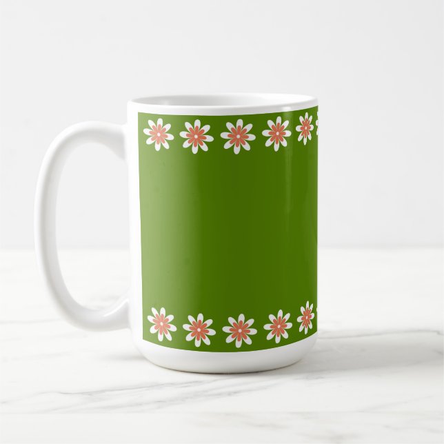 Minimal Flower Border Retro Avocado Green Coffee Mug (Left)