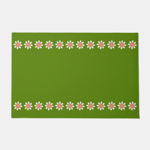 Minimal Flower Border Retro Avocado Green Doormat