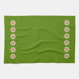 Minimal Flower Border Retro Avocado Green Tea Towel