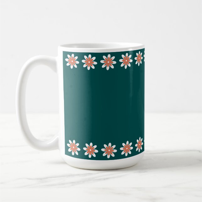 Minimal Flower Border Retro Deep Teal Coffee Mug (Left)