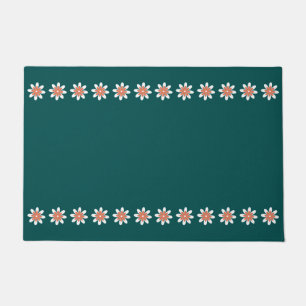 Minimal Flower Border Retro Deep Teal Doormat