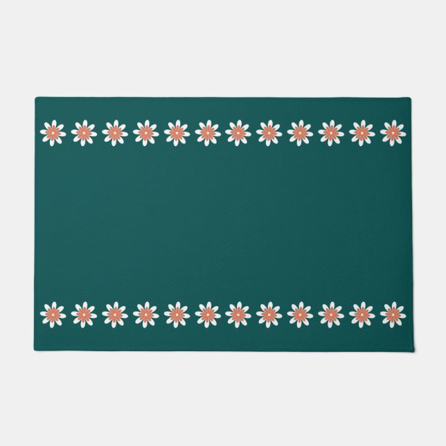 Minimal Flower Border Retro Deep Teal Doormat (Front)