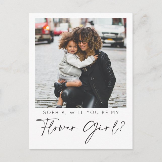 Minimal Flower Girl Proposal Card with Photo (Front)