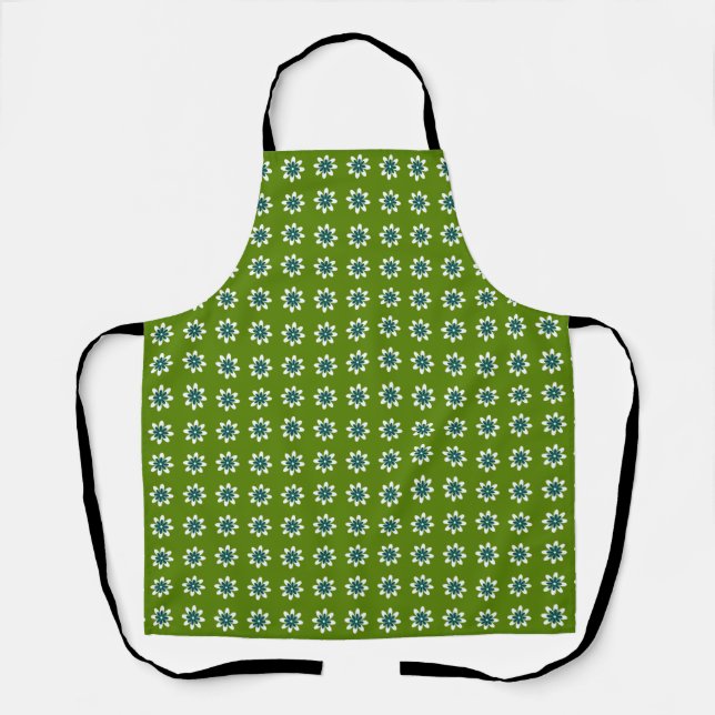 Minimal Flower Retro Avocado Green Apron (Front)