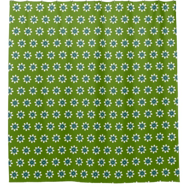 Minimal Flower Retro Avocado Green Shower Curtain (Front)