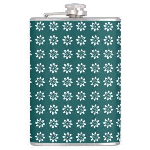 Minimal Flower Retro Deep Teal Hip Flask