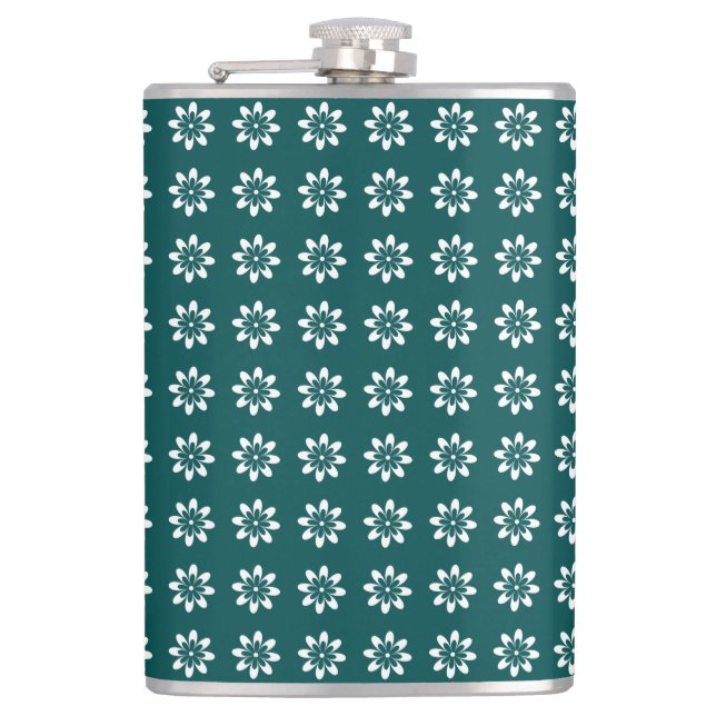 Minimal Flower Retro Deep Teal Hip Flask (Front)