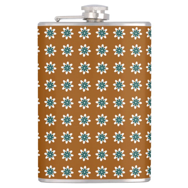 Minimal Flower Retro Earthy Brown Hip Flask (Front)