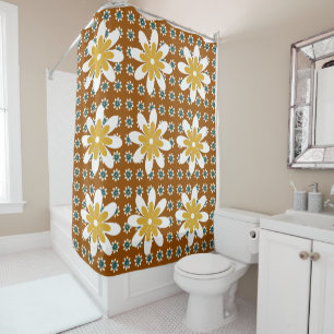 Minimal Flower Retro Earthy Brown Shower Curtain