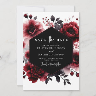 Minimal Flowers Crimson Red Wedding Save The Date