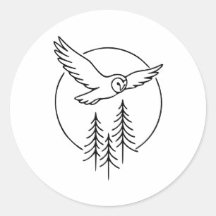 Minimal Flying Owl Over Pines – Forest Line Art Il Classic Round Sticker